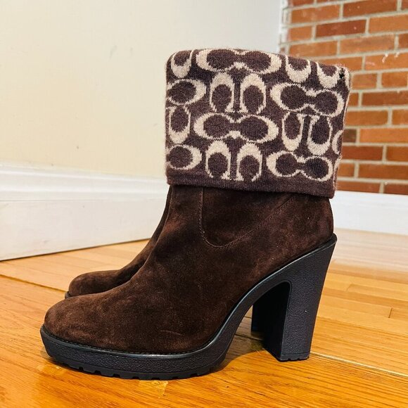 COACH Suede Leather Winter Boots Size 9M - Picture 1 of 16